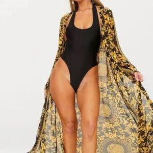 Black & Gold Maxi Kimono Swim Cover Up | Size 8